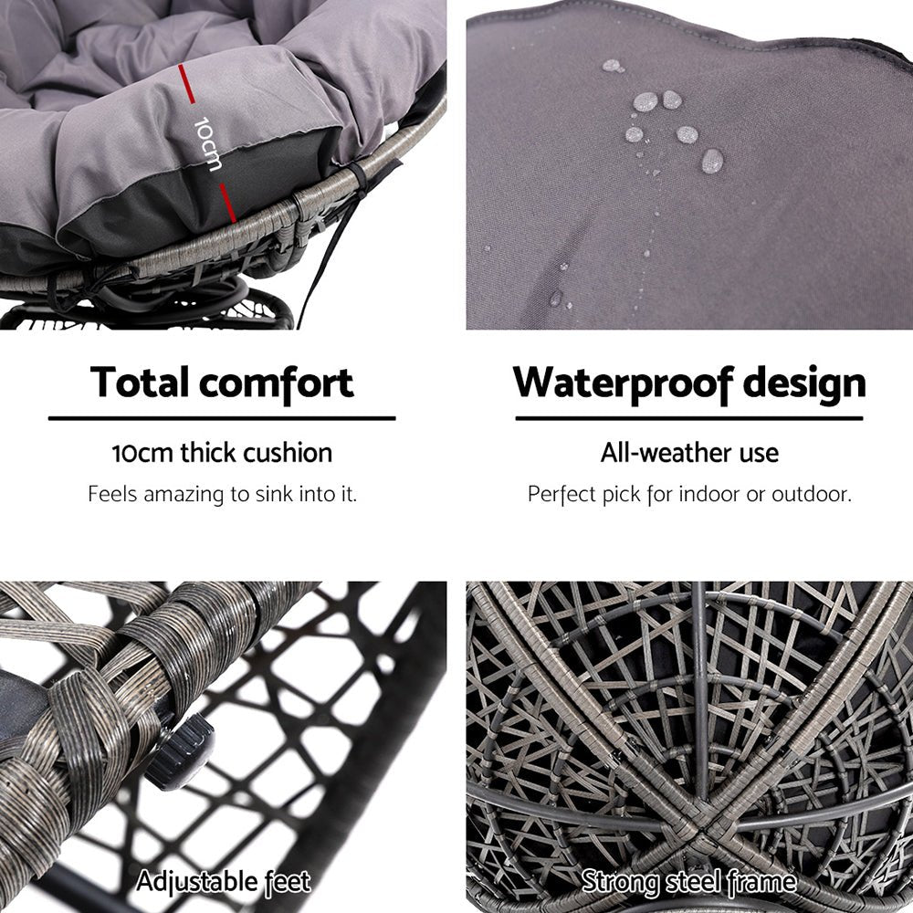 Gardeon Outdoor Chairs Outdoor Furniture Papasan Chair Wicker Patio Garden Grey - OZ Home Deals