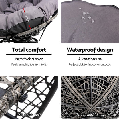 Gardeon Outdoor Chairs Outdoor Furniture Papasan Chair Wicker Patio Garden Grey - OZ Home Deals