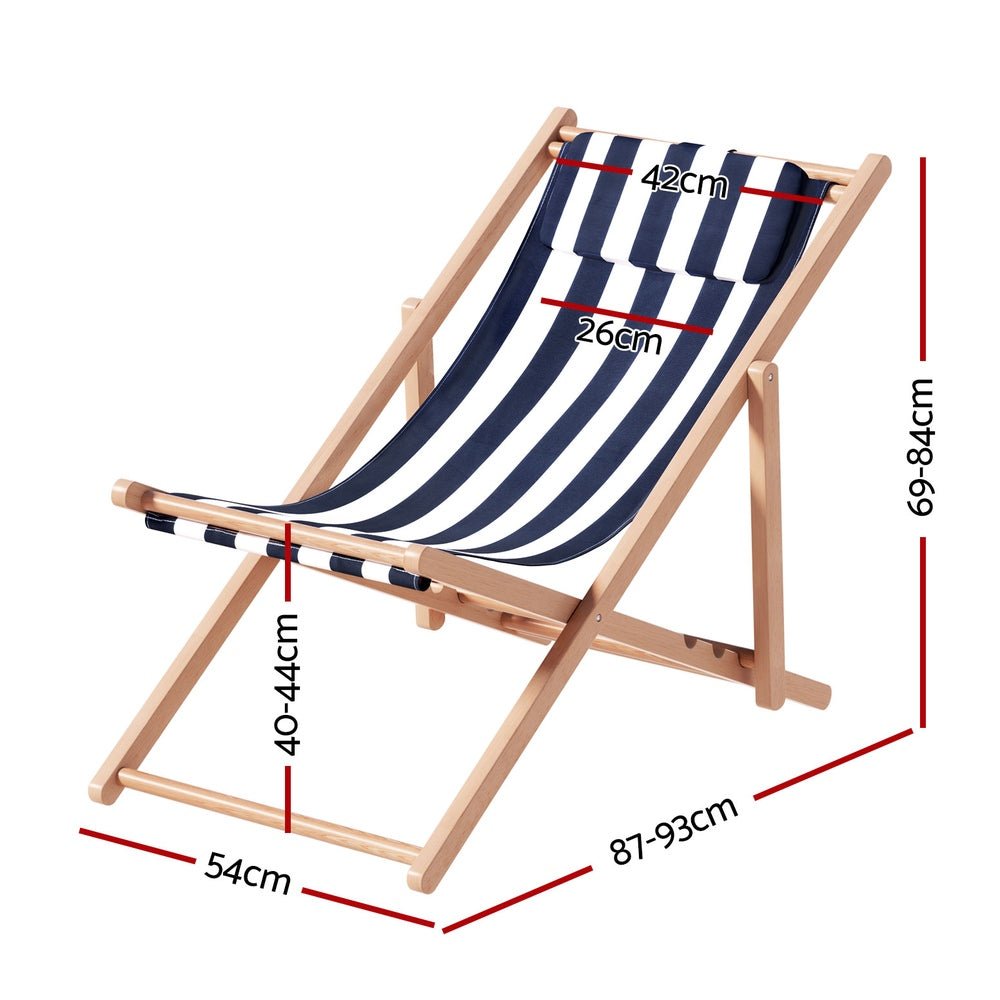 Gardeon Outdoor Deck Chair Wooden Sun Lounge Folding Beach Patio Furniture Blue - OZ Home Deals