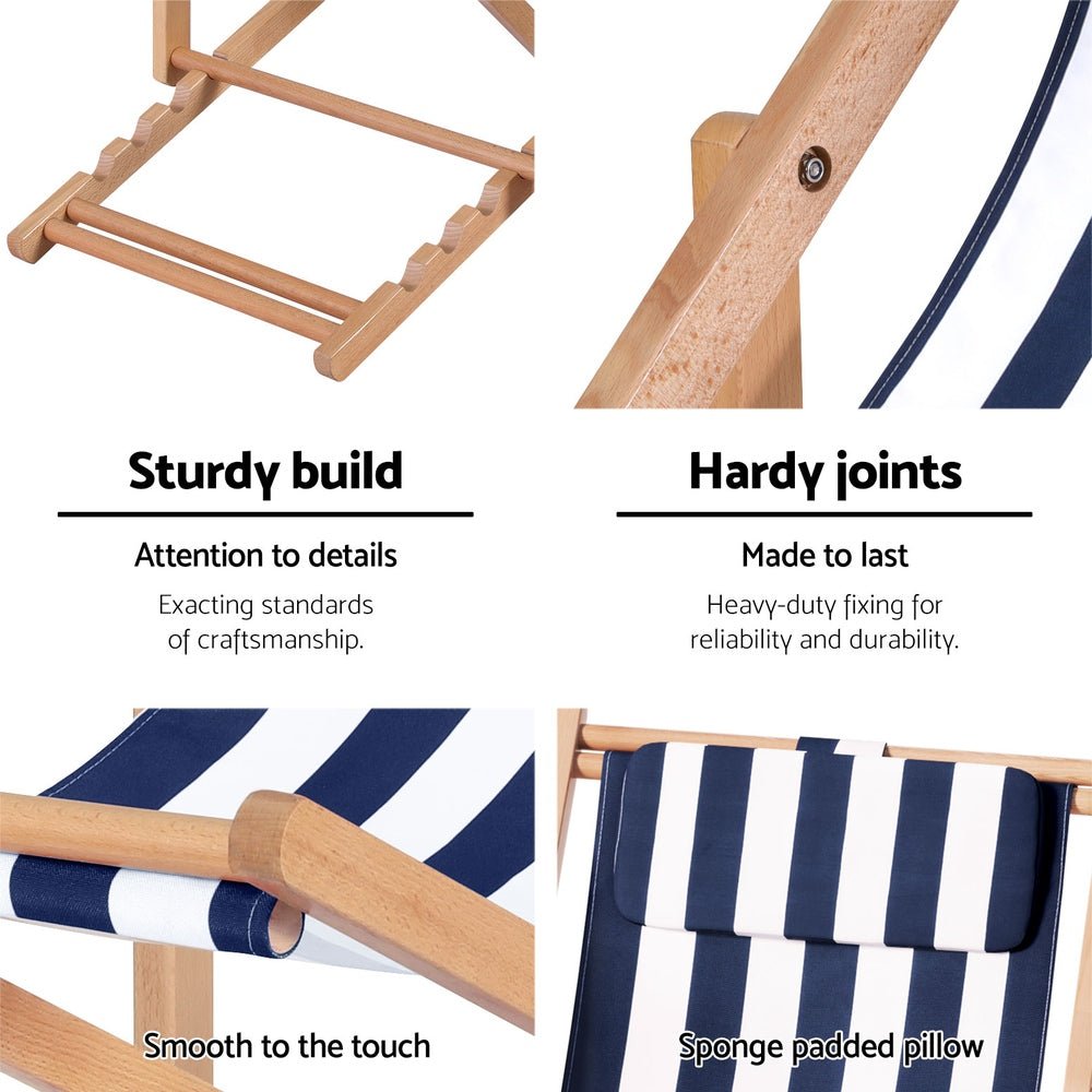 Gardeon Outdoor Deck Chair Wooden Sun Lounge Folding Beach Patio Furniture Blue - OZ Home Deals