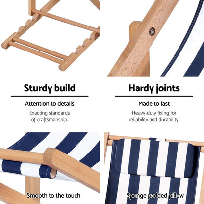 Gardeon Outdoor Deck Chair Wooden Sun Lounge Folding Beach Patio Furniture Blue - OZ Home Deals