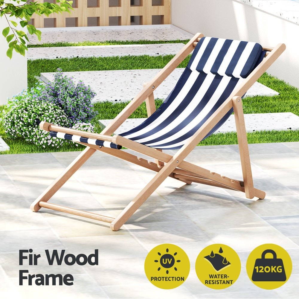 Gardeon Outdoor Deck Chair Wooden Sun Lounge Folding Beach Patio Furniture Blue - OZ Home Deals