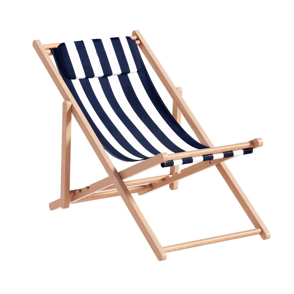 Gardeon Outdoor Deck Chair Wooden Sun Lounge Folding Beach Patio Furniture Blue - OZ Home Deals