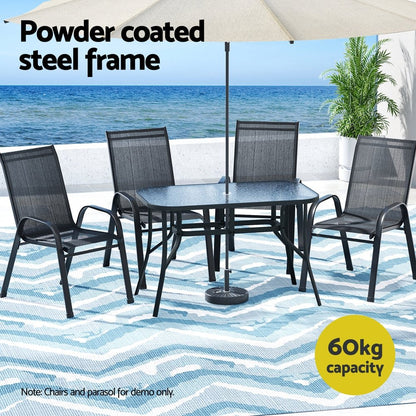 Gardeon Outdoor Dining Table 120x74x70cm – Black Steel &amp; Tempered Glass - OZ Home Deals