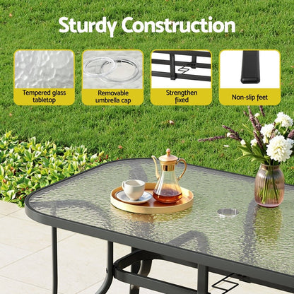 Gardeon Outdoor Dining Table 120x74x70cm – Black Steel &amp; Tempered Glass - OZ Home Deals