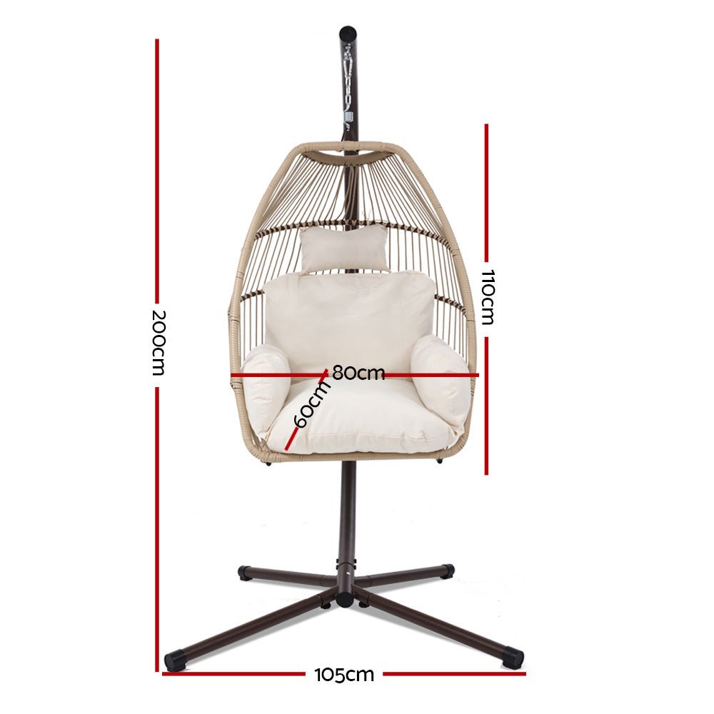 Gardeon Outdoor Egg Swing Chair Hanging Chair Wicker Rope Pod Stand Cushion Latte - OZ Home Deals