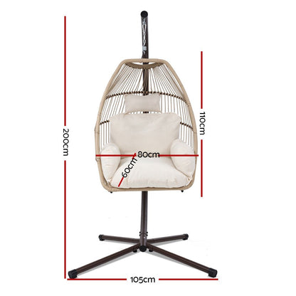 Gardeon Outdoor Egg Swing Chair Hanging Chair Wicker Rope Pod Stand Cushion Latte - OZ Home Deals