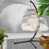 Gardeon Outdoor Egg Swing Chair Hanging Chair Wicker Rope Pod Stand Cushion Latte - OZ Home Deals
