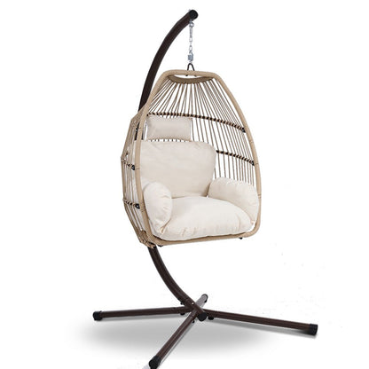 Gardeon Outdoor Egg Swing Chair Hanging Chair Wicker Rope Pod Stand Cushion Latte - OZ Home Deals