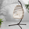 Gardeon Outdoor Egg Swing Chair Hanging Chair Wicker Rope Pod Stand Cushion Latte - OZ Home Deals
