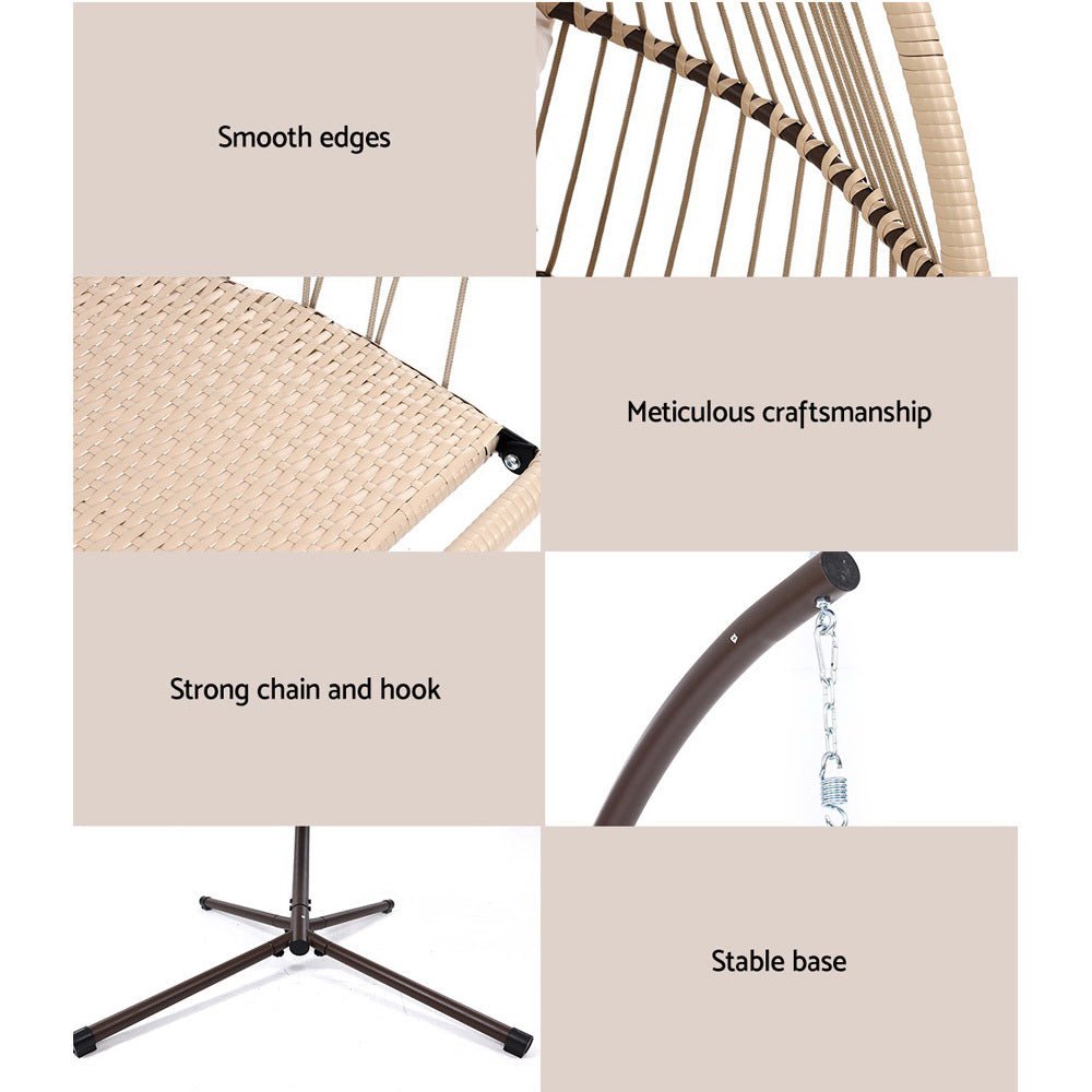 Gardeon Outdoor Egg Swing Chair Hanging Chair Wicker Rope Pod Stand Cushion Latte - OZ Home Deals