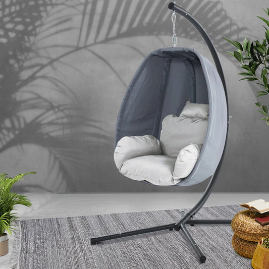 Gardeon Outdoor Egg Swing Chair Patio Furniture Pod Stand Canopy Foldable Grey - OZ Home Deals