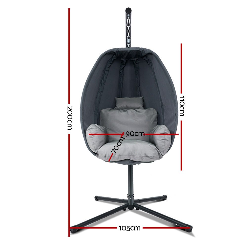 Gardeon Outdoor Egg Swing Chair Patio Furniture Pod Stand Canopy Foldable Grey - OZ Home Deals