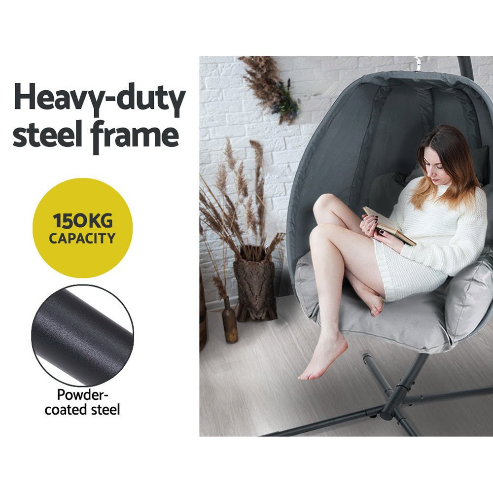 Gardeon Outdoor Egg Swing Chair Patio Furniture Pod Stand Canopy Foldable Grey - OZ Home Deals