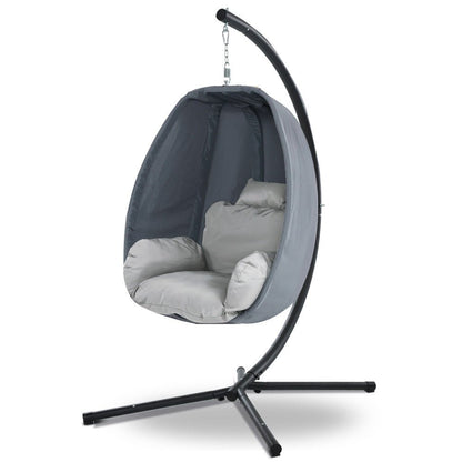 Gardeon Outdoor Egg Swing Chair Patio Furniture Pod Stand Canopy Foldable Grey - OZ Home Deals