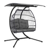 Gardeon Outdoor Egg Swing Chair Wicker Furniture Pod Stand Canopy 2 Seater Grey - OZ Home Deals