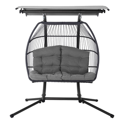 Gardeon Outdoor Egg Swing Chair Wicker Furniture Pod Stand Canopy 2 Seater Grey - OZ Home Deals