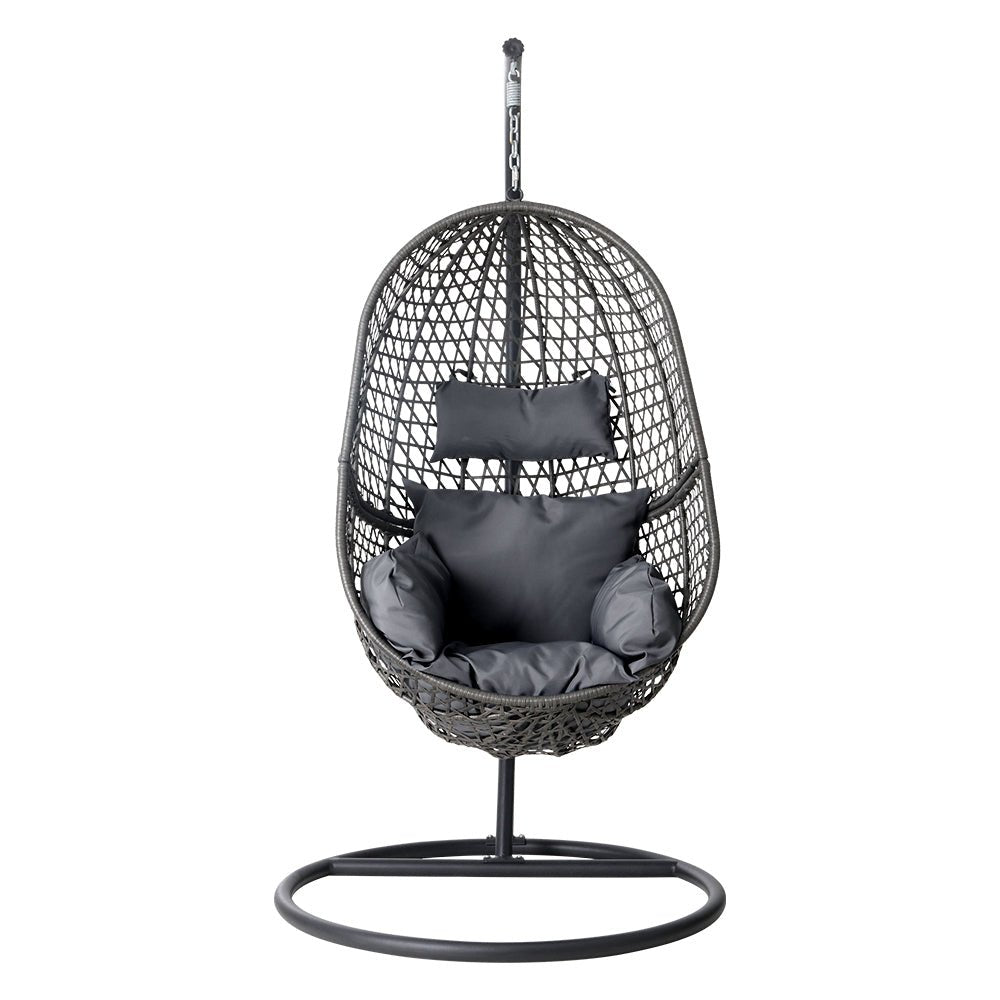 Gardeon Outdoor Egg Swing Chair Wicker Rattan Furniture Pod Stand Cushion Black - OZ Home Deals