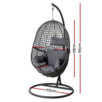 Gardeon Outdoor Egg Swing Chair Wicker Rattan Furniture Pod Stand Cushion Black - OZ Home Deals
