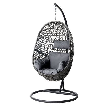 Gardeon Outdoor Egg Swing Chair Wicker Rattan Furniture Pod Stand Cushion Black - OZ Home Deals