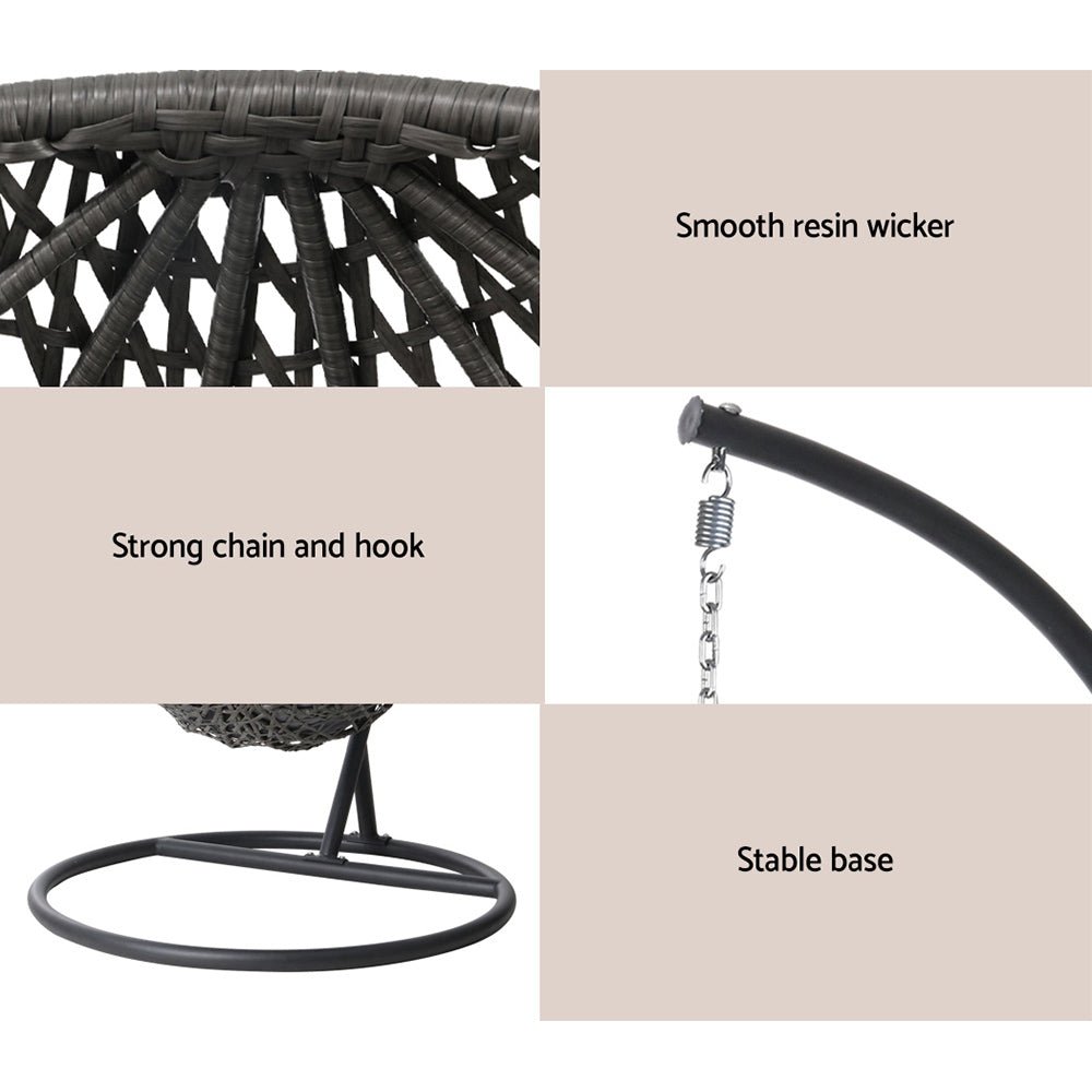 Gardeon Outdoor Egg Swing Chair Wicker Rattan Furniture Pod Stand Cushion Black - OZ Home Deals
