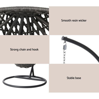 Gardeon Outdoor Egg Swing Chair Wicker Rattan Furniture Pod Stand Cushion Black - OZ Home Deals
