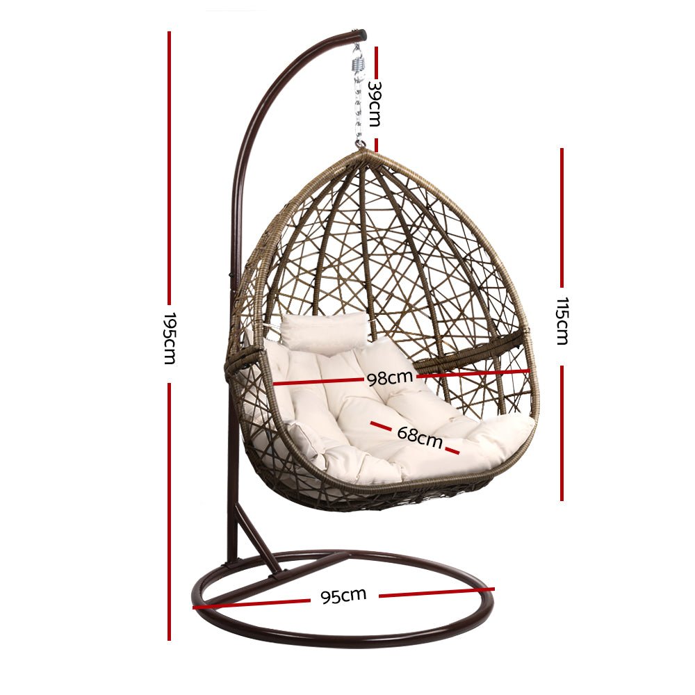 Gardeon Outdoor Egg Swing Chair Wicker Rattan Furniture Pod Stand Cushion Latte - OZ Home Deals
