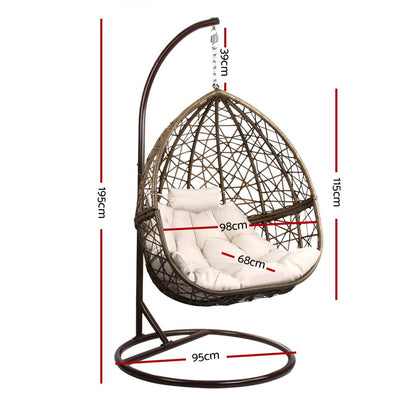 Gardeon Outdoor Egg Swing Chair Wicker Rattan Furniture Pod Stand Cushion Latte - OZ Home Deals