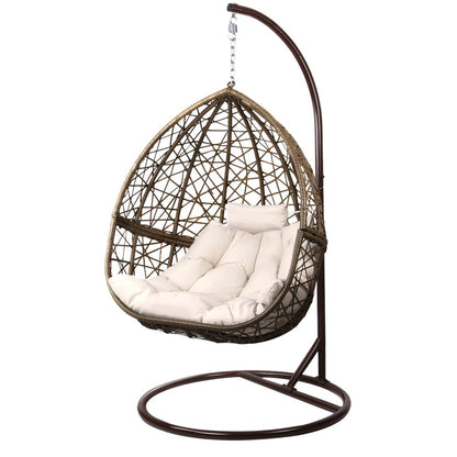 Gardeon Outdoor Egg Swing Chair Wicker Rattan Furniture Pod Stand Cushion Latte - OZ Home Deals