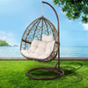 Gardeon Outdoor Egg Swing Chair Wicker Rattan Furniture Pod Stand Cushion Latte - OZ Home Deals