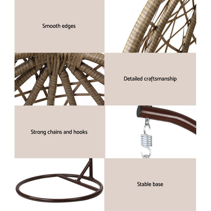 Gardeon Outdoor Egg Swing Chair Wicker Rattan Furniture Pod Stand Cushion Latte - OZ Home Deals