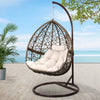 Gardeon Outdoor Egg Swing Chair Wicker Rattan Furniture Pod Stand Cushion Latte - OZ Home Deals