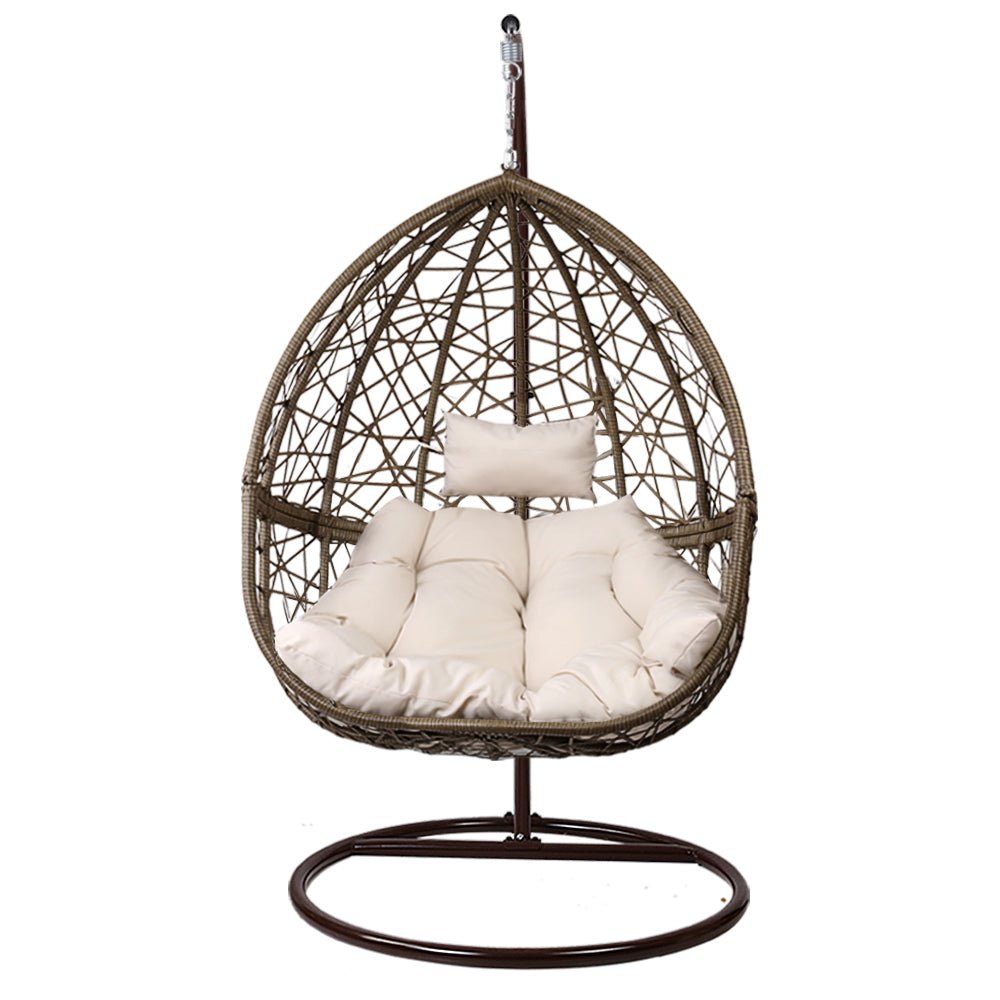 Gardeon Outdoor Egg Swing Chair Wicker Rattan Furniture Pod Stand Cushion Latte - OZ Home Deals