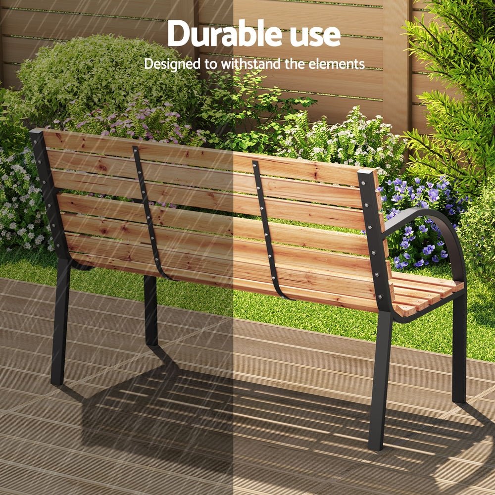 Gardeon Outdoor Garden Bench Seat 120cm Wooden Steel 2 Seater Patio Furniture Natural - OZ Home Deals