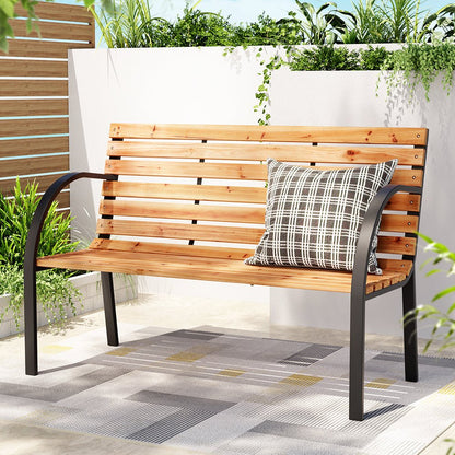 Gardeon Outdoor Garden Bench Seat 120cm Wooden Steel 2 Seater Patio Furniture Natural - OZ Home Deals