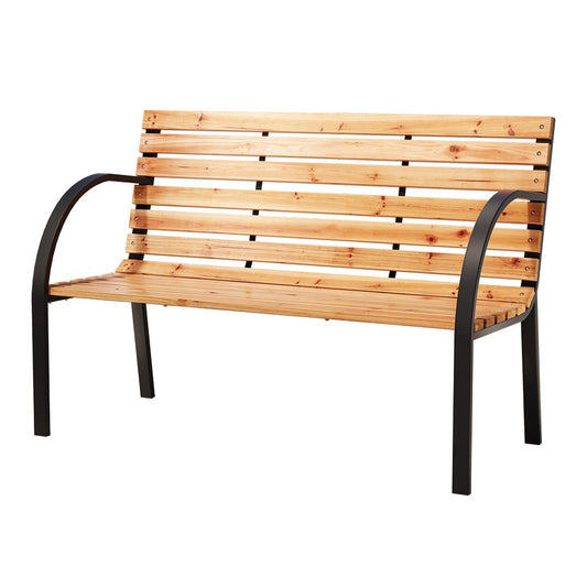 Gardeon Outdoor Garden Bench Seat 120cm Wooden Steel 2 Seater Patio Furniture Natural - OZ Home Deals
