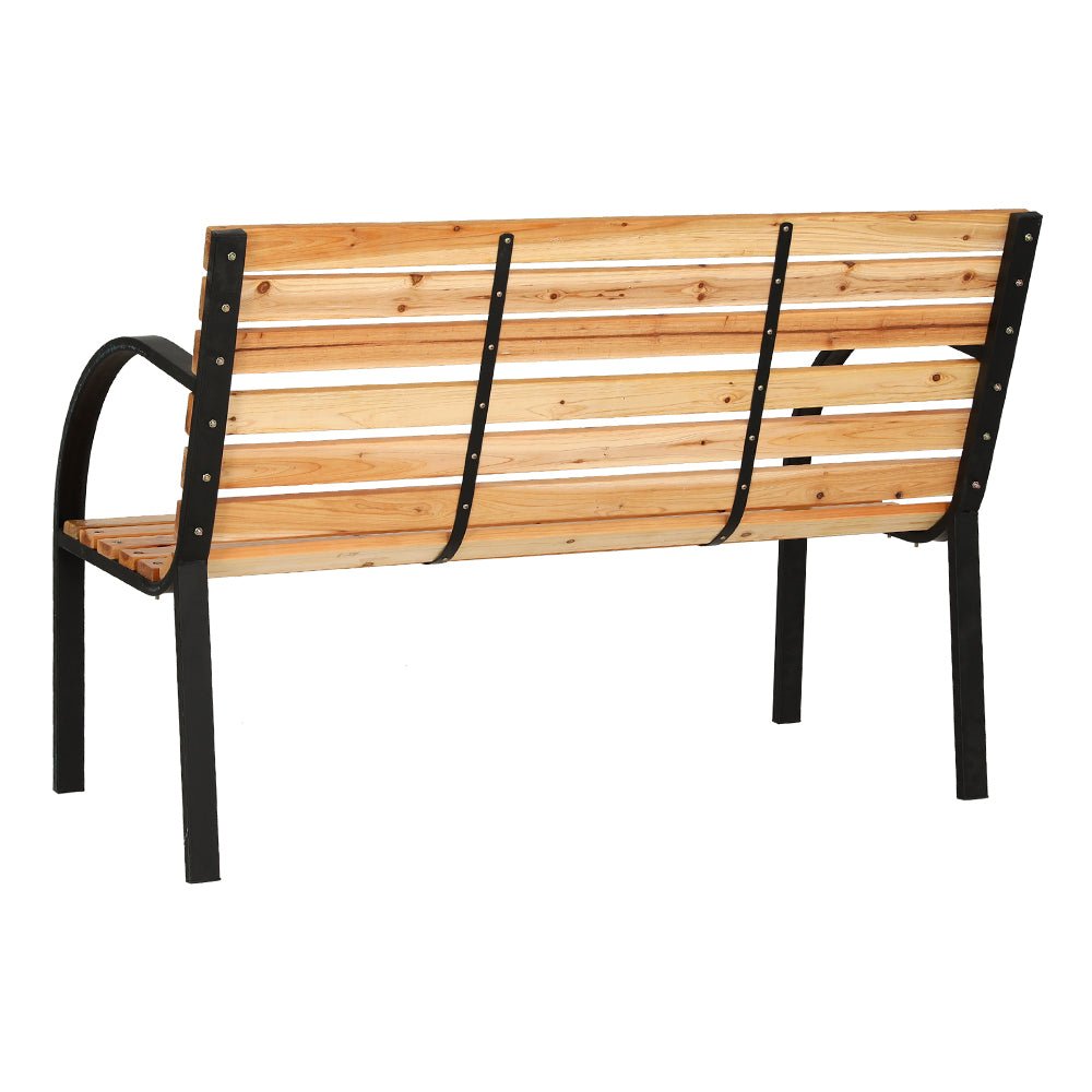 Gardeon Outdoor Garden Bench Seat 120cm Wooden Steel 2 Seater Patio Furniture Natural - OZ Home Deals