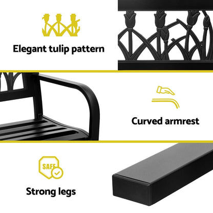 Gardeon Outdoor Garden Bench Seat Outdoor Furniture Steel 2 Seater Park Black - OZ Home Deals