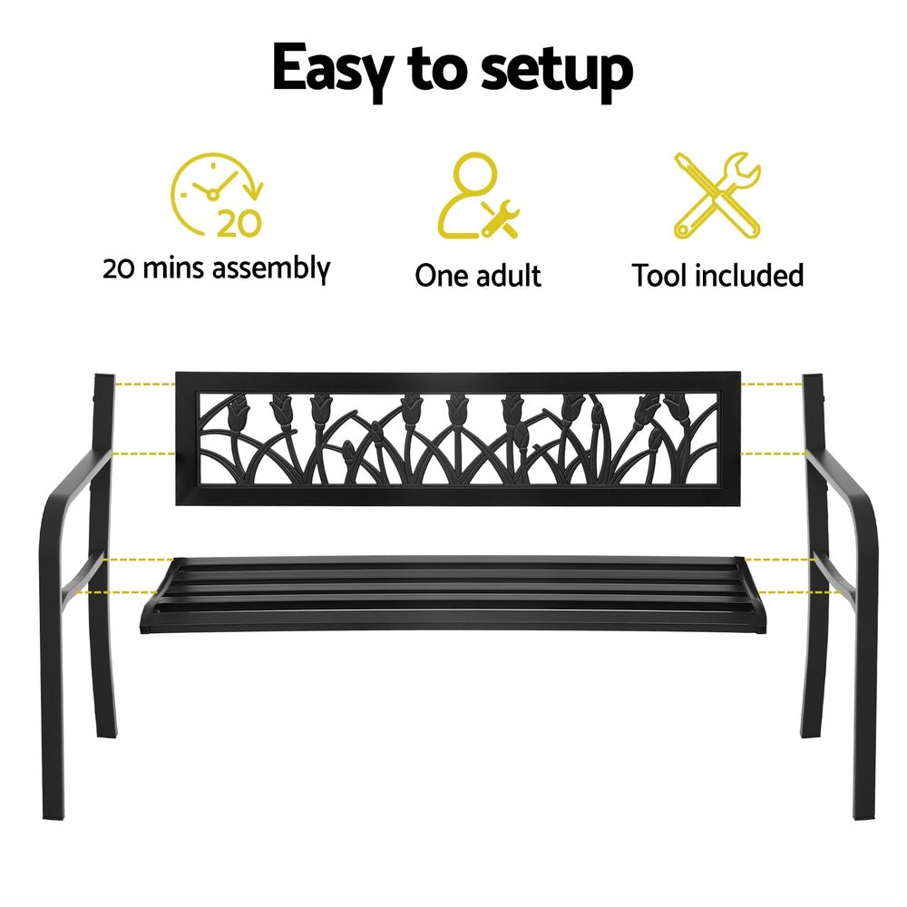 Gardeon Outdoor Garden Bench Seat Outdoor Furniture Steel 2 Seater Park Black - OZ Home Deals
