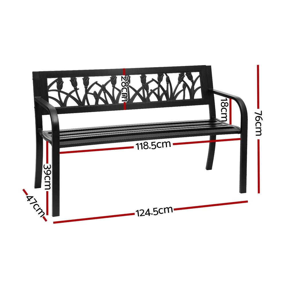 Gardeon Outdoor Garden Bench Seat Outdoor Furniture Steel 2 Seater Park Black - OZ Home Deals