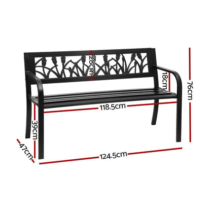 Gardeon Outdoor Garden Bench Seat Outdoor Furniture Steel 2 Seater Park Black - OZ Home Deals