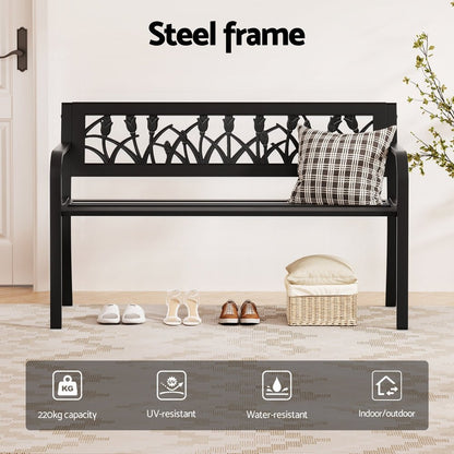 Gardeon Outdoor Garden Bench Seat Outdoor Furniture Steel 2 Seater Park Black - OZ Home Deals
