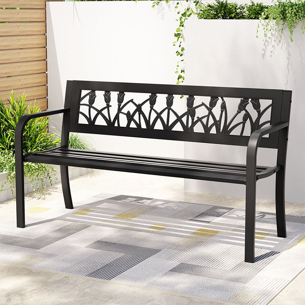 Gardeon Outdoor Garden Bench Seat Outdoor Furniture Steel 2 Seater Park Black - OZ Home Deals