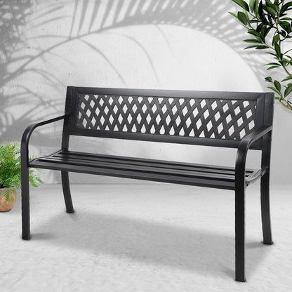 Gardeon Outdoor Garden Bench Seat Steel Outdoor Furniture 2 Seater Park Black - OZ Home Deals