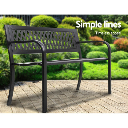 Gardeon Outdoor Garden Bench Seat Steel Outdoor Furniture 2 Seater Park Black - OZ Home Deals
