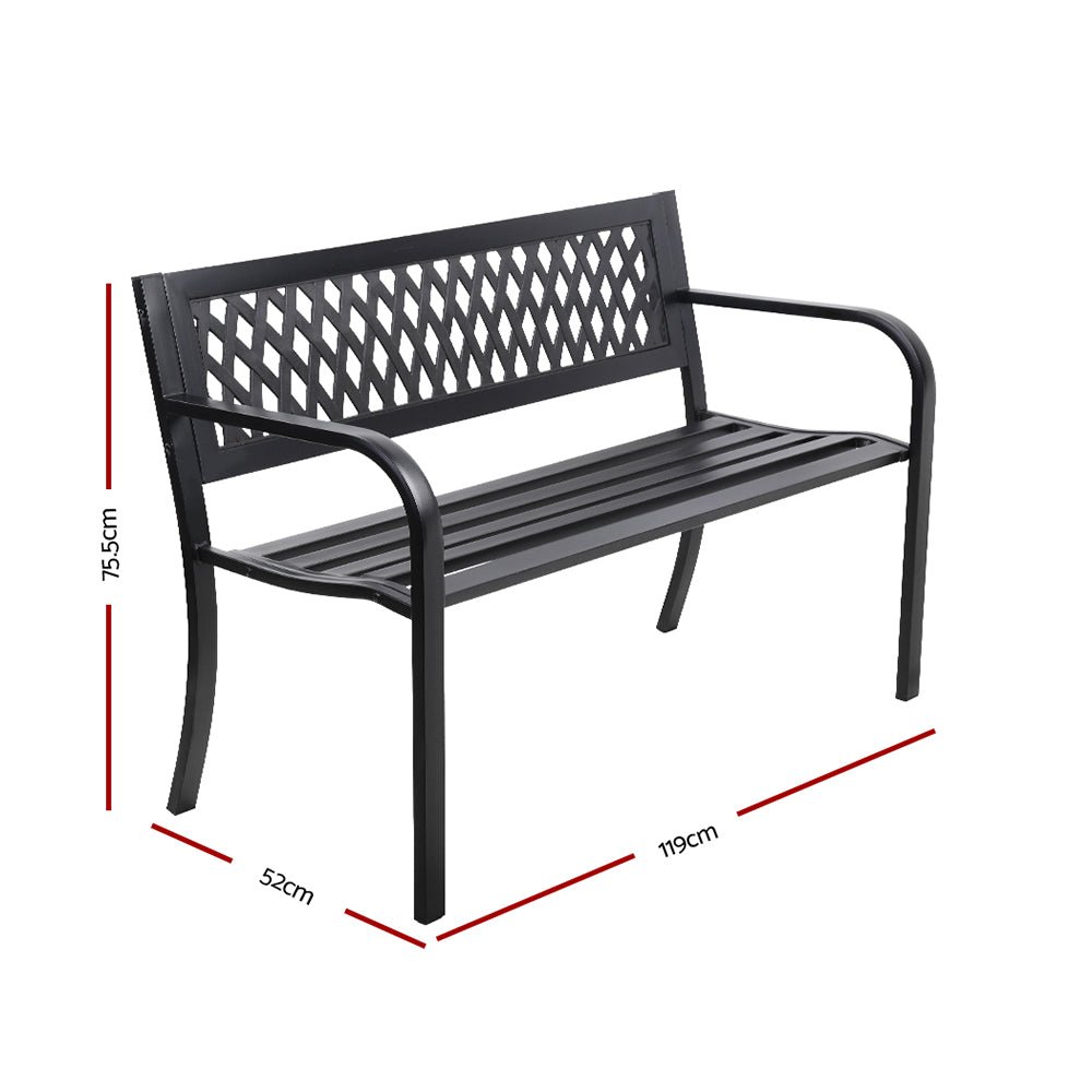 Gardeon Outdoor Garden Bench Seat Steel Outdoor Furniture 2 Seater Park Black - OZ Home Deals