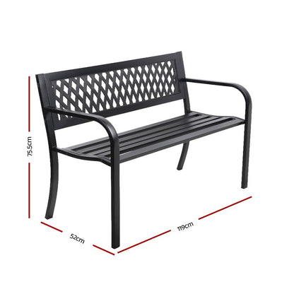 Gardeon Outdoor Garden Bench Seat Steel Outdoor Furniture 2 Seater Park Black - OZ Home Deals