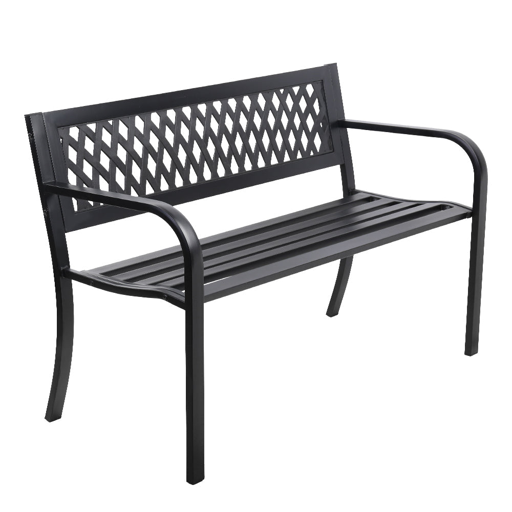 Gardeon Outdoor Garden Bench Seat Steel Outdoor Furniture 2 Seater Park Black - OZ Home Deals