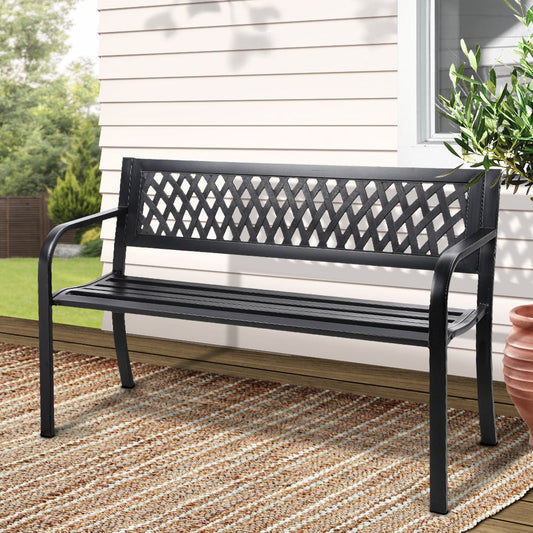 Gardeon Outdoor Garden Bench Seat Steel Outdoor Furniture 2 Seater Park Black - OZ Home Deals