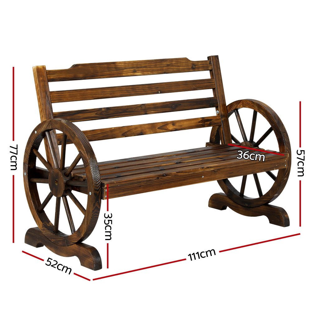 Gardeon Outdoor Garden Bench Wooden 2 Seat Wagon Chair Patio Furniture Brown - OZ Home Deals